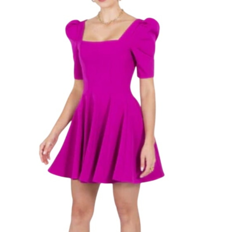 Black Halo Bambi Mini Dress Puff Sleeve Pleated Skirt Orchid Sz 6